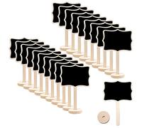 Pamtns 20 Pieces Mini Tableau Noir Ardoise Craie Bois Portable Petit Ardoise avec Support Panneaux à Message Marque Place Mini Tableau Bois Board Signes pour L'école Mariage Fête Etiquette Prix