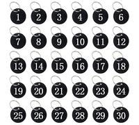 Pamtns 30 Pièces Étiquette de Numéro pour Clé Étiquettes d'Identification Numéros d'Identification Étiquettes Numérotées en Plastique avec Anneau 1 à 30 Porte-clés Numéroté Noir pour Hôtel Dressing