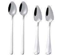 Pamtns 4 Pièces Cuillere Kiwi Cuillère à Pamplemousse en Acier Inoxydable Cuillère à Fruits Triangle Cuillère à Dessert Acier Inoxydable Cuillère Cuillère à Dessert Racloir Bord Dentelé Argent