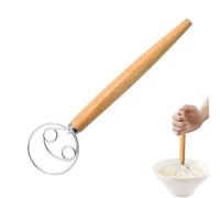 Pamtns Fouet à Pâte Danoise en Acier Inoxydable à Double Yeux Mélangeur de Pâte à Pain Danish Dough Whisk Fouet à Oeufs avec Poignée en Bois Fouet danois Dough Mixer Outil d'Agitation Pâte Cuisine
