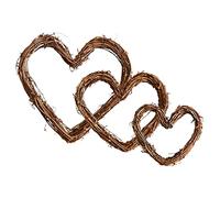 Pamtns Lot de 3 couronnes de décoration de porte d'entrée en rotin - Couronne en osier rustique en forme de cœur - Couronne de paille - Petite décoration naturelle - Couronne de porte - Couronne en