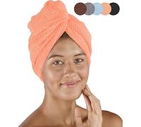 pamuq Turban - 100% Coton - Coral - Lot de 2 - avec 2 Boutons - Turban - Serviette de Cheveux - Serviette de tête - Bouton - Séchage Rapide - Serviette de Cheveux …