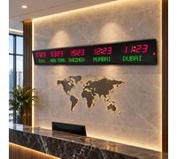 PAMZV Horloge Mondiale 5 Villes, 3 Niveaux De Luminosité, Ville Modifiable, 2 Modes Dinstallation, Boîtier en Alliage Daluminium, Idéale pour Bureaux, Hôtels Et Entreprises.