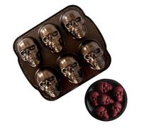 Pan à gâteau de crâne 3D - à pâtisserie en en aluminium, 6 moules de bonbons à cavité | Moules de muffins Golden Creepy, gadget de cuisine durable, accessoire amusant pour les événement