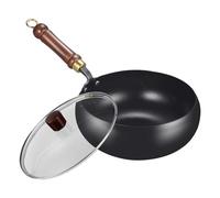 Pan antiadhésif - en acier en carbone avec couvercle | Pan de sauté non bâton pour la cuisson | Les bassins à fond plat pour l'induction électrique à gaz | Grands woks antiadhésifs avec poigné