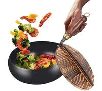 Pan antiadhésif - en acier en carbone avec couvercle | Pan de sauté non bâton pour la cuisson | Les bassins à fond plat pour l'induction électrique à gaz | Grands woks antiadhésifs avec poigné
