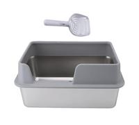 Pan de litière en Acier Inoxydable Proof d'éclaboussure Grande bordeuse à crampe Haut de Haut Ouvert avec cuillère pour Chats Petits Animaux Moyens Moyens 19,7 x 13,8 x 9,8 Pouces (L Blanc) (Grand