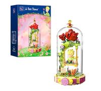 PAN TASY Le Petit Prince Balançoire Rose, Jeu de Construction à Exposer | Diorama avec figurine, rose sous cloche transparente et scène romantique, modèle de collection pour fans et adultes