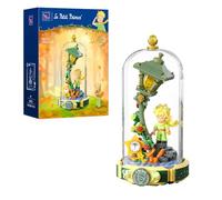 PAN TASY Le Petit Prince Lampe Étoilée, Jeu de Construction décoratif | Figurine du Petit Prince, éclairage d’ambiance et cloche transparente anti-poussière, modèle de collection pour la maison