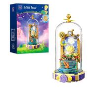 PAN TASY Le Petit Prince Porte Étoilée, Jeu de Construction décoratif | Figurine, scène céleste et cloche transparente anti-poussière composent un diorama poétique pour fans et collectionneurs