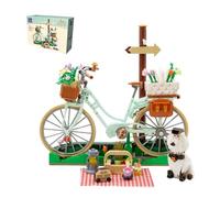 PAN TASY Vélo Pique-Nique Fleuri, Jeu de Construction pour Adultes | Bicyclette vintage avec panier fleuri et scène printanière détaillée, modèle décoratif pour amateurs de vélos et de fleurs