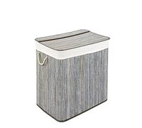 PANA®ECO Panier à linge en bambou avec couvercle (104 L) • Bac à linge avec sac amovible • Corbeille à linge pliable • Coffre à linge salle de bain • 100% bambou • Couleur : Gris pierre (52x32x63 cm)