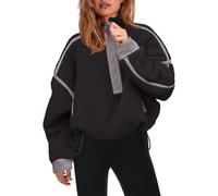 Panadila, Pullover en polaire pour femmes avec demi-fermeture éclair, doux, chaud et coupe décontractée, avec poches et doublure en peluche douce pour un confort optimal, Noir , M