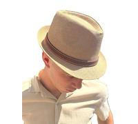 Panama Pamela Chapeau d'été en paille pour homme avec visière enroulable avec sangle réglable Marron Blanc, marron, taille unique