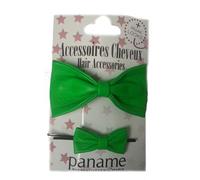 Paname-Paris Duo Barrettes Cheveux Nœud en Cuir Vert Fluo
