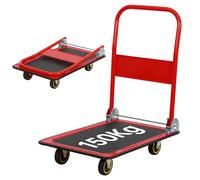 Panana Chariot à Plateforme, Chariot de Transport Pliable avec Capacité de Charge 150kg, Diable de Manutention, Plateau Transport à roulettes Pivotantes pour Chargement et Stockage (Rouge et Noir)