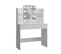 Panana Coiffeuse de Maquillage avec Miroir LED avec 4 étagères et 2 tiroirs, Commode de Chambre à Coucher pour Meubles de Maison (Blanc)