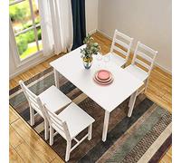 Panana Ensemble Table en Bois + 4 Chaises pour Salle à Manger, Cuisine, Séjour, Café, Table à Manger et chaises de pin en Bois Massif (Blanc)