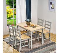 Panana Ensemble Table en Bois + 4 Chaises pour Salle à Manger, Cuisine, Séjour, Café, Table à Manger et chaises de pin en Bois Massif (Gris Naturel)