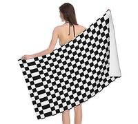 PanaRL Serviette de Plage inspirée du Damier Noir et Blanc, Couverture de Plage en Microfibre très absorbante, Serviettes de Bain Douces 80x130 cm