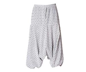 PANASIAM Aladin Pantalon géométrique avec motifs japonais traditionnels, produit équitable dans de petites entreprises familiales, Asanoha Blanc, L