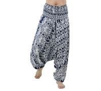 PANASIAM Pantalon Aladin ISAN - Pantalon Goa oriental, sarouel, design Lao Tribe - Unisexe, homme et femme - 100 % viscose - Yoga, festival, Bleu foncé et blanc., XL