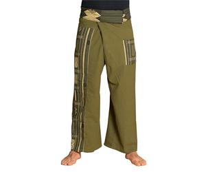 PANASIAM Pantalon de pêcheur thaï - Coton - Pantalon Portefeuille Unisexe | Pantalon thaï, aussi pour le yoga & arts martiaux, ajustement flexible en 2 longueurs, technique portefeuille, motif tissé