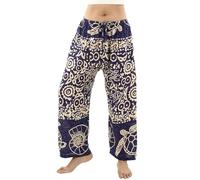 PANASIAM Pantalon de Plage Femme - Pantalon d'été Ample - Motif Tortues | Sarouel Atlantic, 100 % viscose, pantalon léger avec taille élastique & poches, motif marin tortues & coquillages