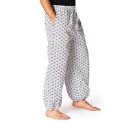 PANASIAM Pantalon Muck « Geometrix », motif japonais traditionnel, produit équitablement dans de petites entreprises, Fleur de vie blanche, M