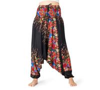 PANASIAM Sarouel Femme - Sarouel & Combinaison 2 en 1 - Style Ethnique | Sarouel léger en viscose, large ceinture, imprimé floral, convient du S au XL & jusqu'à 190 cm, pantalon de yoga