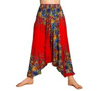 PANASIAM Sarouel Femme - Sarouel & Combinaison 2 en 1 - Style Ethnique | Sarouel léger en viscose, large ceinture, imprimé floral, convient du S au XL & jusqu'à 190 cm, pantalon de yoga