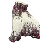 PANASIAM Sarouel Femme - Sarouel & Combinaison 2 en 1 - Style Ethnique | Sarouel léger en viscose, large ceinture, imprimé floral, convient du S au XL & jusqu'à 190 cm, pantalon de yoga