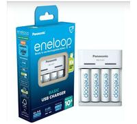 Panasonic Chargeur USB de base eneloop BQ-CC61 (4 pcs, AA, 1900 mAh, Piles rechargeables + chargeur), Batterie + chargeur