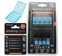 Panasonic chargeur eneloop BQ-CC65 incl. écran LCD, 4 eneloop Pro AAA Micro, AccuCell Box Blue