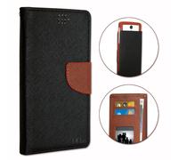 Panasonic Eluga Switch Etui Housse Folio Noir Et Marron Façon Cuir Texturé Avec Porte Cartes Et Surpiqûres Apparentes By Ph26®