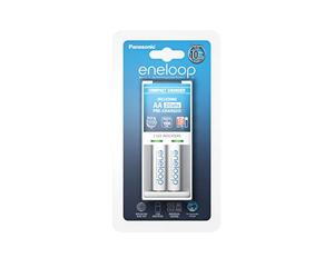 Panasonic eneloop, chargeur compact, pour 1 à 2 piles Ni-MH AA/AAA, dont 2 eneloop AA Mignon, min. 1900 mAh, 2100 cycles de charge