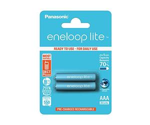 Panasonic eneloop Lite, Pile Ni-MH prête à l'emploi, AAA Micro, Pack de 2, Min. 550 mAh, 3000 Cycles de Charge, Faible autodécharge, Pile Rechargeable