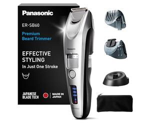 Panasonic ER-SB60S-803 Tondeuse à Barbe pour Hommes, Portable Sans Fil Étanche, 20 réglages de longueur, 2 Accessoires, Embout de Détail, Sans Fil et Filaire, Socle de Chargement, Argenté