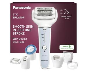 Panasonic ES-EY90-A503 Épilateur Wet &Dry, Double Disque 60 Pinces, Tête Flexible Pivotante 90°, 3 Vitesses et LED, 30 Minutes d'Autonomie, sans Fil, Épilateur, Tête Rasoir, Tête de Soin des Pieds