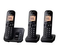 Panasonic KX-TGC223EB Téléphone sans Fil DECT avec répondeur, écran rétroéclairé Facile à Lire, bloqueur d'appels nuisibles, Haut-Parleur Mains Libres, Mode ECO - Noir, Lot de Trois combinés
