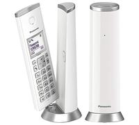 Panasonic KX-TGK212SPW Téléphone sans Fil numérique, unité de Base et 2 écouteurs, Haut-Parleur Mains Libres, LCD Blanc, Blocage des appels gênants, Aimant pour écouteurs, Blanc