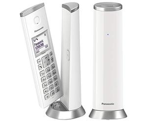 Panasonic KX-TGK212SPW Téléphone sans Fil numérique, unité de Base et 2 écouteurs, Haut-Parleur Mains Libres, LCD Blanc, Blocage des appels gênants, Aimant pour écouteurs, Blanc