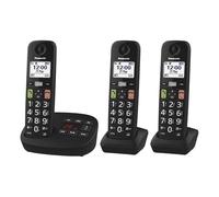 Panasonic KX-TGU133EXB Téléphone Numérique sans Fil avec Répondeur, Unité de Base et 3 Combinés, Écran LCD, Grosses Touches, Appel Favori, Compatible avec Les Appareils Auditifs, Noir