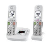 Panasonic KX-TGU432EXW Téléphone Numérique sans Fil avec Répondeur, Unité de Base et 2 Combinés, Écran LCD, Appels Favori, Lampe Torche, Compatible avec Les Appareils Auditifs, Blanc et Argent