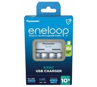 Panasonic Chargeur USB de base eneloop BQ-CC61 (4 pcs, AA, 1900 mAh, Piles rechargeables + chargeur), Batterie + chargeur