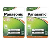 PANASONIC Lot de 2 Blisters de 2 Piles Rechargeables AAA NiMH HR03 750 mAh Ready to Use - 1,2V