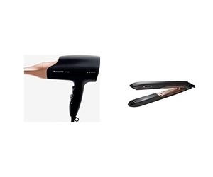 Panasonic - Personalcare EH-NA63CN825 | Sèche-cheveux, Technologie Nanoe, Soin du cheveu, 3 vitesses & Personalcare EH-PHS9KK825 | Fer à lisser professionnel, Technologie Nanoe, Noir et rose pastel