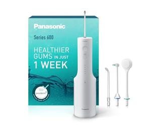 Panasonic Serie 600 Hydropulseur Dentaire Ultrasonique EW-DJ67-W303, Jet dentaire, 200ml, IPX7, 2 Embouts Standard, 1 Embout Orthodontique et 1 Embout pour la Langue, 5 Réglages de Pression, Blanc