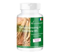 Panax Ginseng + Vitamine B5-600mg d'extrait de Panax Ginseng rouge par comprimé - vegan - 180 Comprimés - fortement dosé | Vitamintrend®