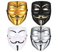 PanBeiQiWEU 4 Pièces V pour Vendetta Guy Masque, Costume Halloween Masque de Fête Cosplay, Masque Anonyme, Masques de Carnaval Unisexe Enfants Adultes - 4 Couleurs